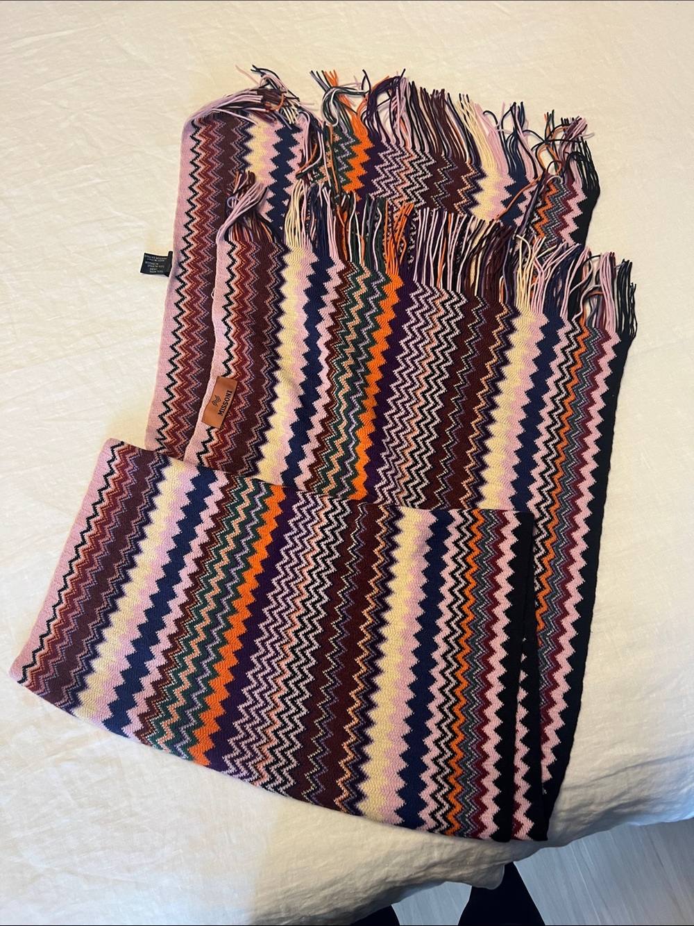Missoni Zigzag Knit Scarf in Pink, Burgundy, Orange, Navy & Cream